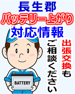 長生郡-白子町/一宮町/睦沢町/長柄町/長南町/長生村でのバッテリー出張交換にも対応