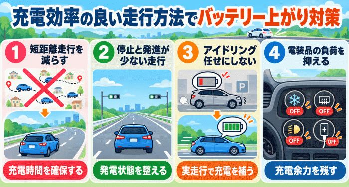 充電効率の良い走行方法でバッテリー上がり対策