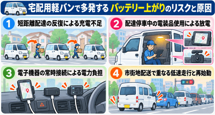 宅配用軽バンで多発するバッテリー上がりのリスクと原因