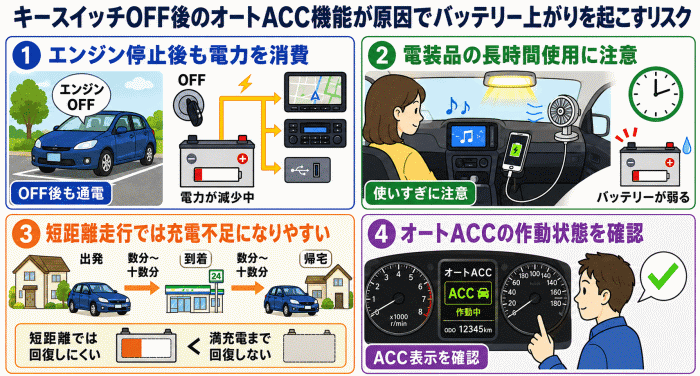 オートACC機能が原因でバッテリー上がりを起こすリスク