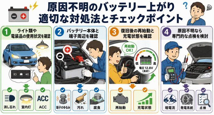 原因不明のバッテリー上がりに直面した際の適切な対処法とチェックポイント