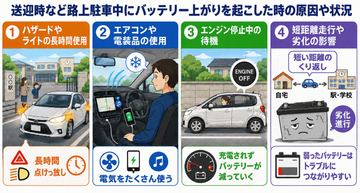 送迎時など路上駐車中のバッテリー上がり