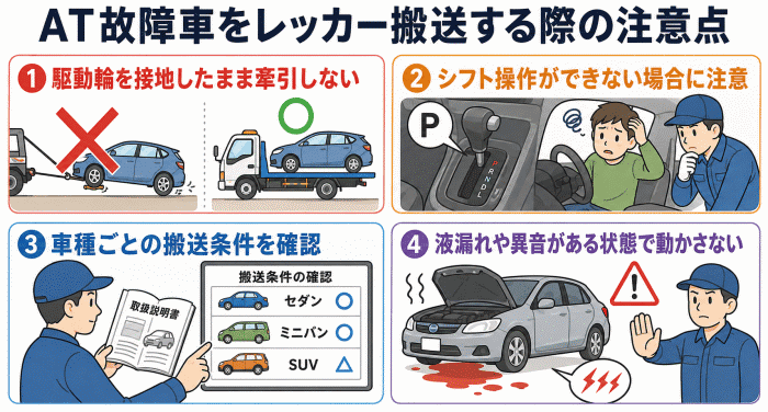 AT故障車をレッカー搬送する際の注意点