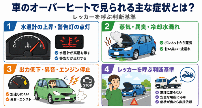 車のオーバーヒートで見られる主な症状とは？ レッカーを呼ぶ判断基準