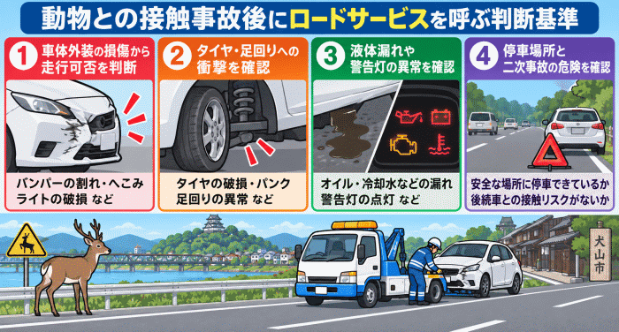 動物との接触事故後にロードサービスを呼ぶ判断基準
