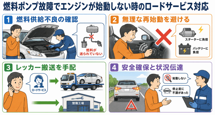 燃料ポンプ故障でエンジンが始動しない時のロードサービス対応