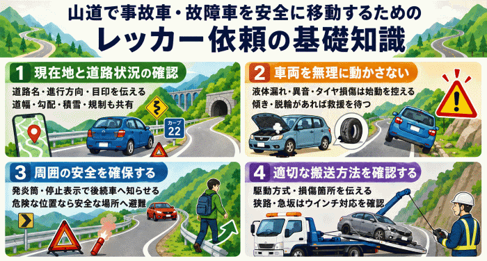 山道で事故車・故障車を安全に移動するためのレッカー依頼の基礎知識