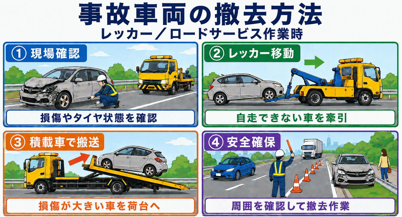 レッカー／ロードサービス作業時の事故車両の撤去方法