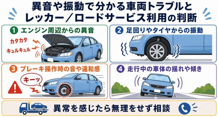 異音や振動で分かる車両トラブルとレッカー/ロードサービス利用の判断