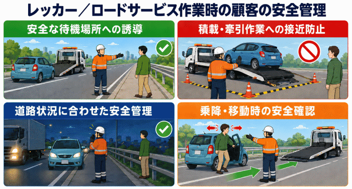 レッカー/ロードサービス作業時の顧客の安全管理