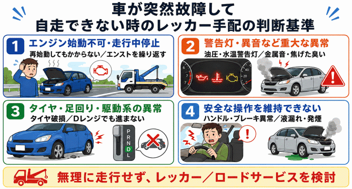 車が突然故障した時にレッカーを手配する判断基準
