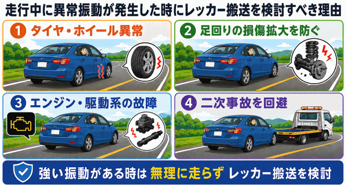 走行中に異常振動が発生した時にレッカー搬送を検討すべき理由