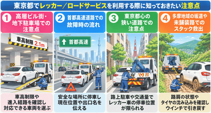 東京都でレッカー/ロードサービスを利用する際に知っておきたい注意点