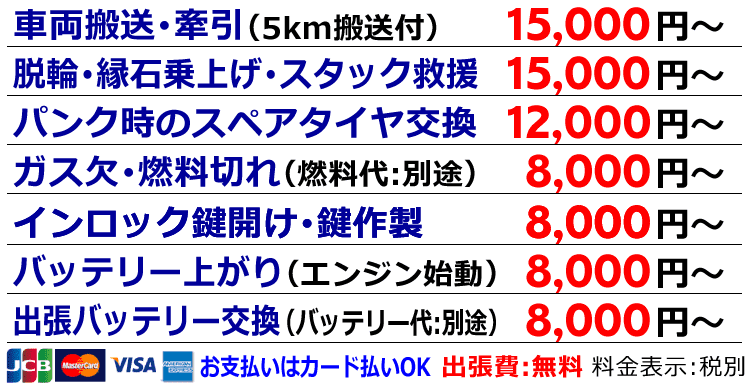 車やバイクが動かない!ロードサービスの料金